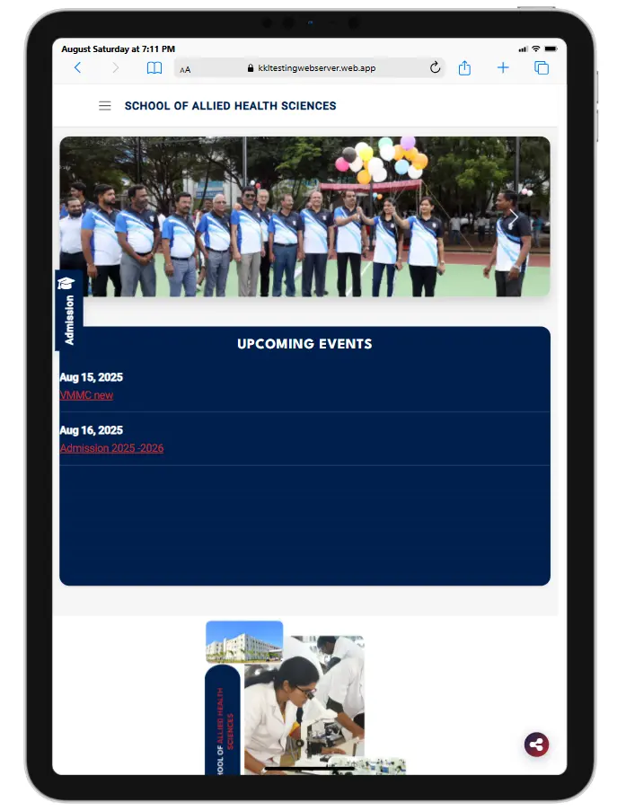 Tablet responsive website design for SAHS College