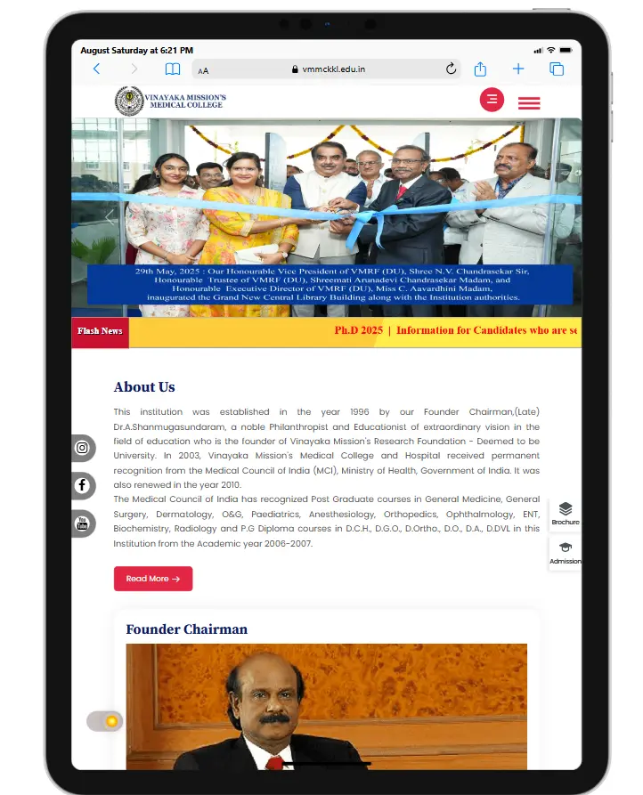 Tablet responsive medical college website design for Vinayaka Mission’s Medical College Karaikal