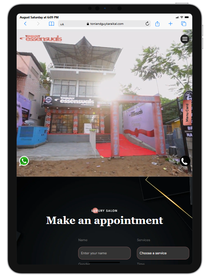 Tablet responsive salon website design for Toni & Guy